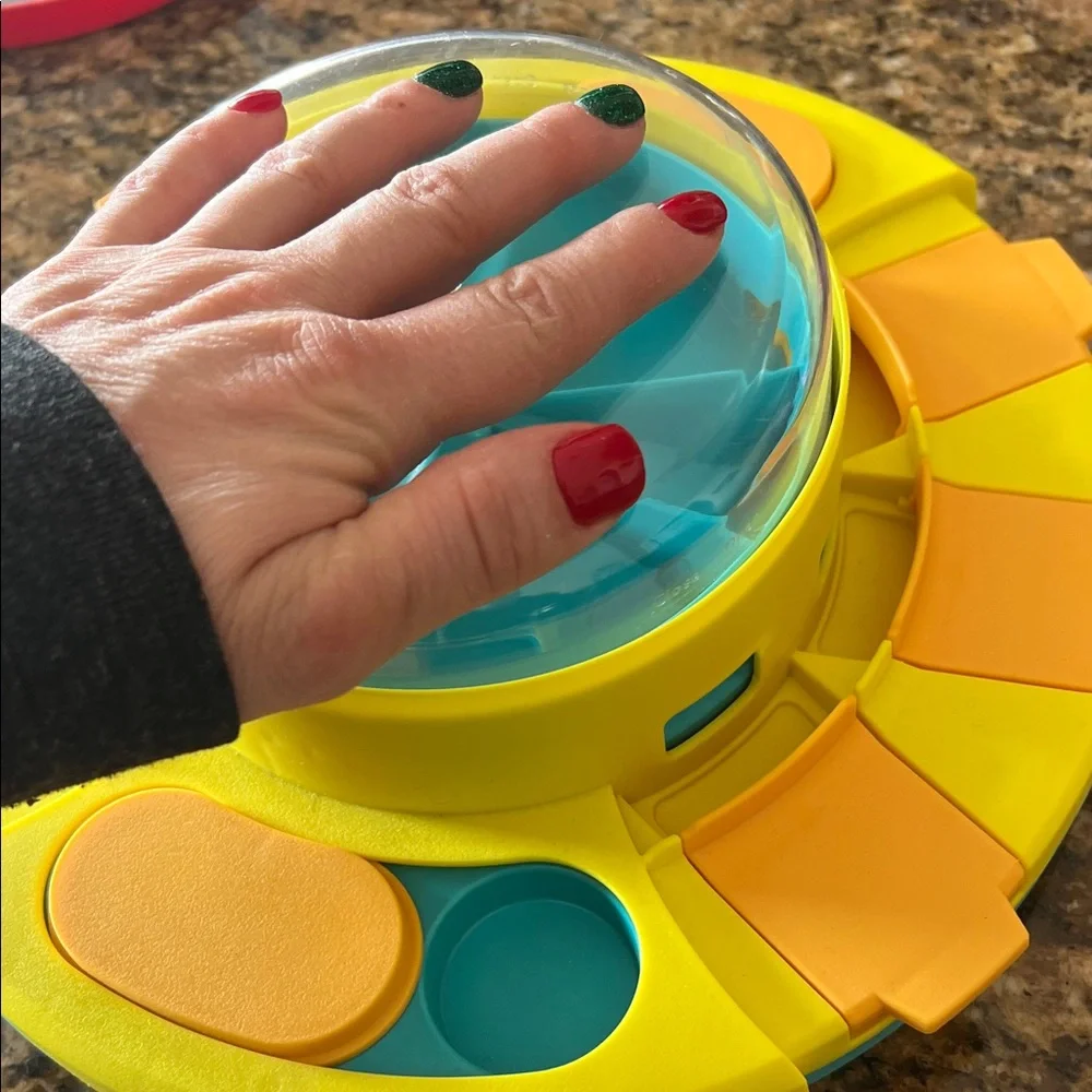 Interactive Blue and Yellow Dog Feeder